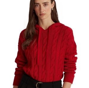 Lauren Ralph Lauren Lipstick Red Cable-Knit Cotton Hoodie